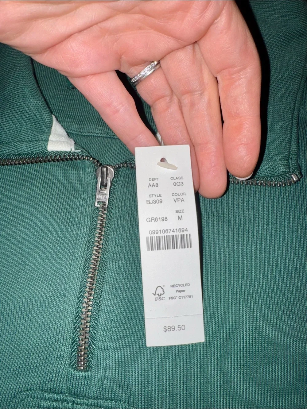 NWT J. Crew Men’s Forest Green Half-Zip Pullover with Elbow Patches